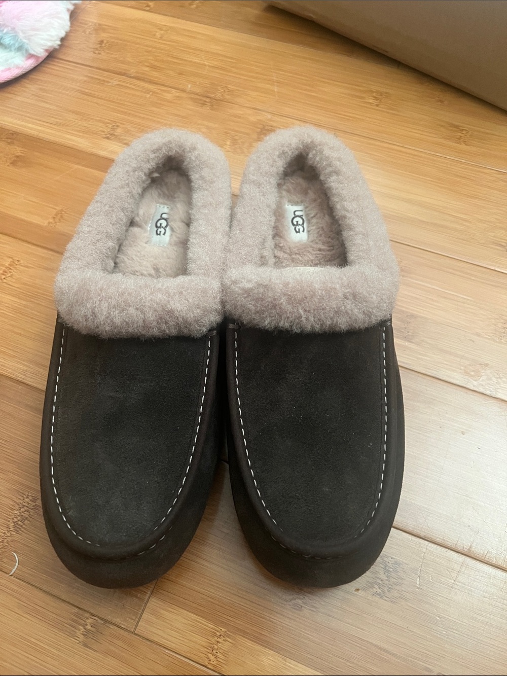 UGG Woman’s Chocolate Brown Suede Shearling-Lined Slip-Ons